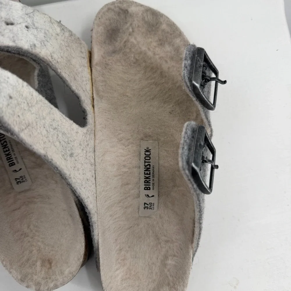 Birkenstock Arizona Sandals‎ Womens 6 Gray Wool Shearling Lined Made In Germany